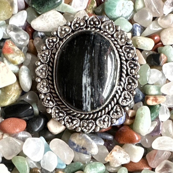 Black Agate  Victorian statement cocktail ring/cleansing and protection crystal - Picture 1 of 8